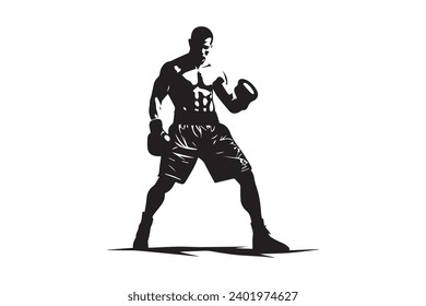 Boxer black and white silhouette vector design, boxing silhouette