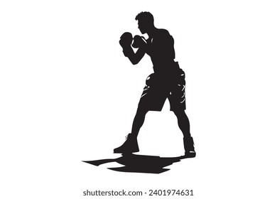 Boxer black and white silhouette vector design, boxing silhouette