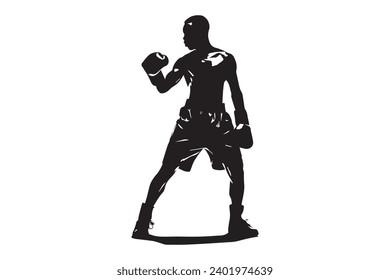 Boxer black and white silhouette vector design, boxing silhouette