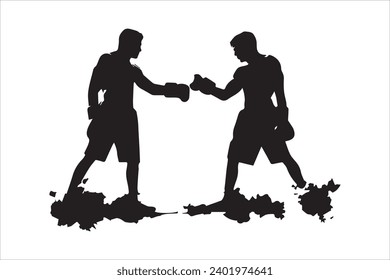 Boxer black and white silhouette vector design, boxing silhouette