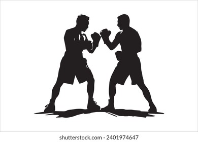 Diseño vectorial de silueta blanca y negra de caja, silueta de boxeo