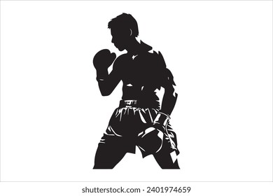 Boxer black and white silhouette vector design, boxing silhouette