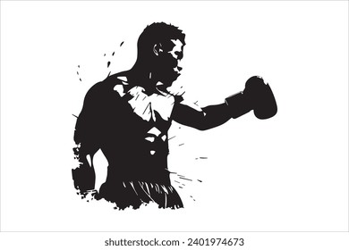 Boxer black and white silhouette vector design, boxing silhouette