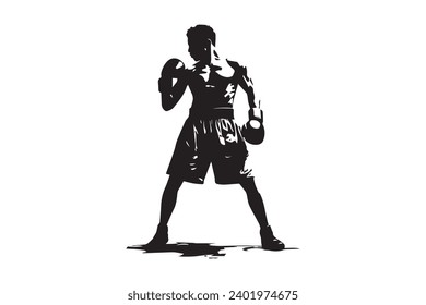 Boxer black and white silhouette vector design, boxing silhouette