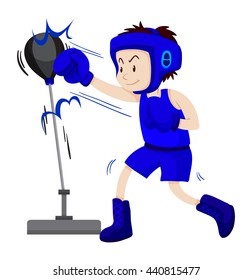 Boxer in blue outfit practice punching illustration