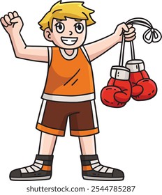 Boxer with Boxing Gloves Cartoon Colored Clipart I