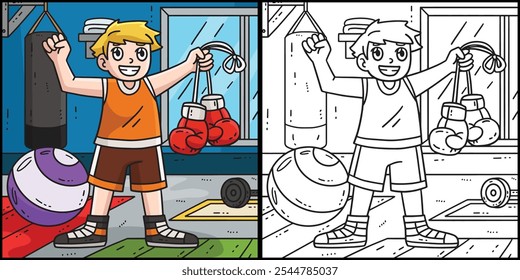 Boxer with Boxing Gloves Coloring Illustration