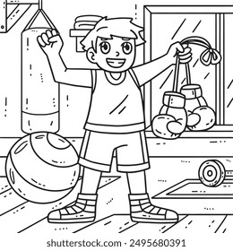 Boxer with Boxing Gloves Coloring Page for Kids