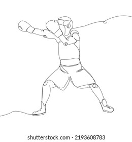 Boxer, boxing gloves, hit one line art. Continuous line drawing protective mask, protection, boxing, fight, athletes, battle, man, sport, boxing ring.