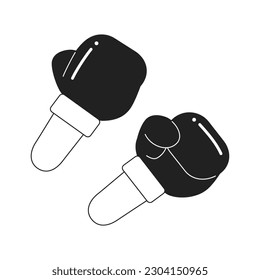 Boxer boxing gloves monochromatic flat vector first view hands. Kickboxing class. Fighting hands. Training. Editable thin line closeup pov on white. Simple bw cartoon spot image for web graphic design