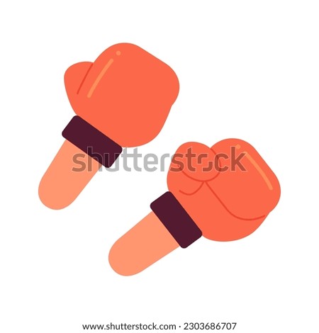 Boxer boxing gloves semi flat colorful vector first view hands. Kickboxing class. Fighting hands. Training. Editable closeup pov on white. Simple cartoon spot illustration for web graphic design