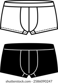 Boxer Briefs Icons. Black and White Vector Illustration. Men's Underwear. Fashion and Clothing Concept