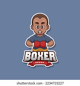 Boxer Brown Man Creative Cartoon Mascot Logo
