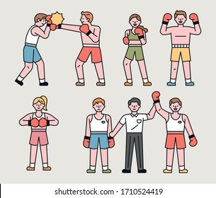 Boxer character collection. people source. flat design style minimal vector illustration.