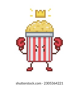 boxer character, pixel art popcorn