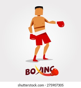 Boxer character with typographic boxing punch design - vector illustration 