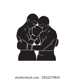 boxer clinch illustration with two athletes in protective gloves and headgear