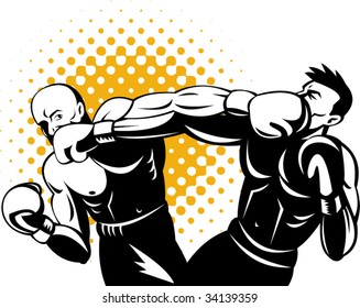 Boxer connecting a knockout  punch isolated on white background
