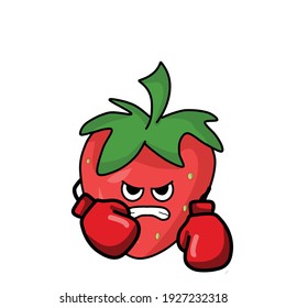 Dibujo de diseño de plantilla de vectores de fresa de carácter lindo Boxer