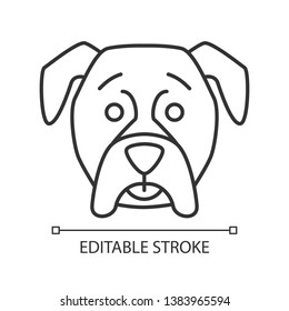 Boxer cute kawaii linear character. Thin line icon. Dog with hushed muzzle. Amazed animal with open mouth. Domestic doggie. Vector isolated outline illustration. Editable stroke