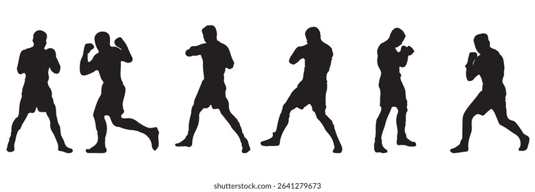 Boxer in different pose black silhouette set . boxers in action with various poses . EPS 10