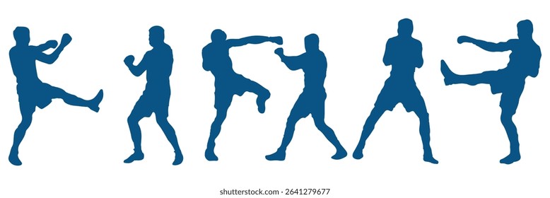 Boxer in different pose black silhouette set . boxers in action with various poses . EPS 10