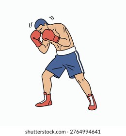 Boxer dodging punch, leaning sideways, motion pose, isolated vector on white