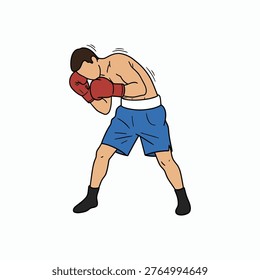 Boxer Dodging Punch Leaning Sideways Vector Illustration