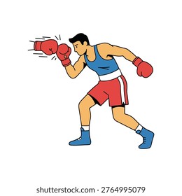 Boxer dodging punch, leaning sideways, motion pose, isolated vector on white
