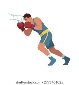 Boxer dodging punch, leaning sideways, motion pose, isolated vector on white