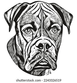 Boxer dog black and white vector logo, line art hand drawn vector pets illustration
