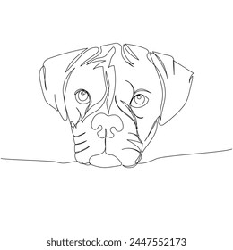 Boxer dog breed, guard dog, service dog one line art. Continuous line drawing of friend, dog, doggy, friendship, care, pet, animal, family, canine.