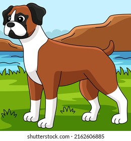 Boxer Dog Cartoon Colored Cartoon Illustration