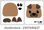Boxer dog head pattern for kids crafts or paper crafts. Vector illustration of dog puzzle. cut and glue patterns for children
