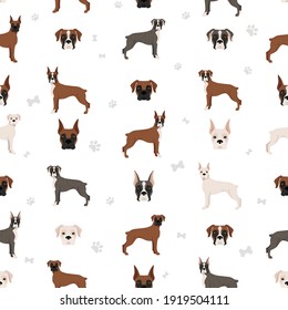 Boxer dog seamless pattern. Different poses, puppy.  Vector illustration