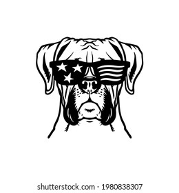 Boxer dog. Silhouette head of a boxer with sunglasses. Illusion for vinyl cutting and printing. svg