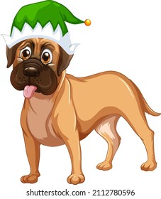 Boxer dog wearing Christmas hat illustration