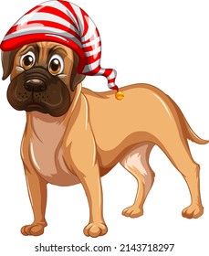 Boxer dog wearing Christmas hat illustration