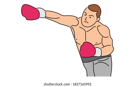Boxer fight. line art color vector illustration