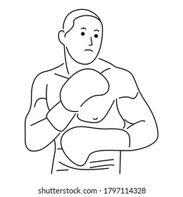 Boxer fight. line art vector illustration