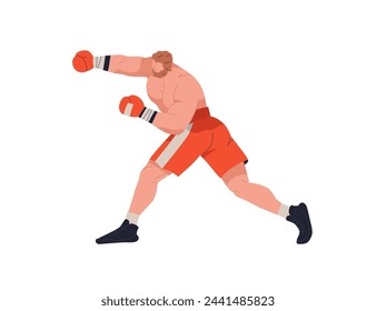 Boxer fighter boxing. Professional box athlete pinching with hand, fist in glove. Wrestler character in attacking stance, position, action. Flat vector illustration isolated on white background