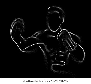 Boxer fighter line drawing over white vector background.