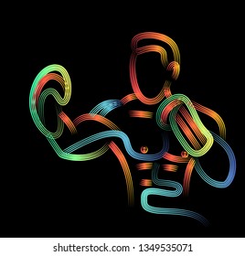 Boxer fighter line drawing over 3d Color line art ( RGB ) vector illustration.