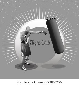 Boxer. Fighter. Warrior. Boxing logo. Training with punching bag. Monochrome vector illustration for sport fight club. Boxing emblem, label, badge. Fight club logo