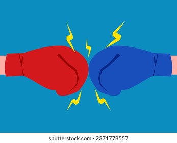 Boxer fighting. The gloves of the red and blue boxers