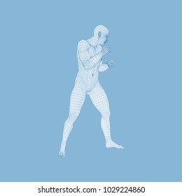 Boxer. Fighting Man. 3D Model of Man. Polygonal Design. Sport Symbol. Vector Illustration.