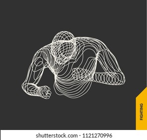 Boxer. Fighting Man. 3D Model of Man. Sport Symbol. Vector Illustration. 