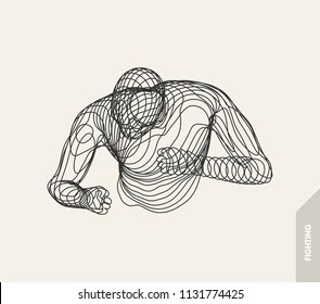 Boxer. Fighting Man. 3D Model of Man. Sport Symbol. Vector Illustration. 