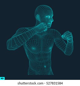 Boxer. Fighting Man. 3D Model of Man. Polygonal Design. Sport Symbol. Vector Illustration. 
