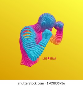 Boxer. Fighting man. Sport symbol. Vector illustration composed of particles. 